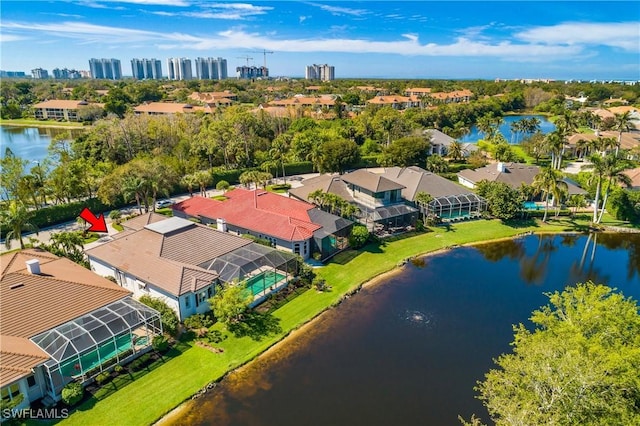 bird's eye view featuring a water view