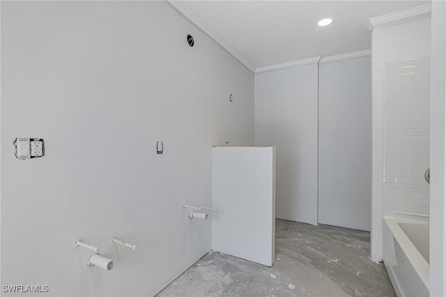 interior space with concrete flooring and ornamental molding