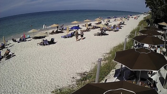 property view of water featuring a beach view