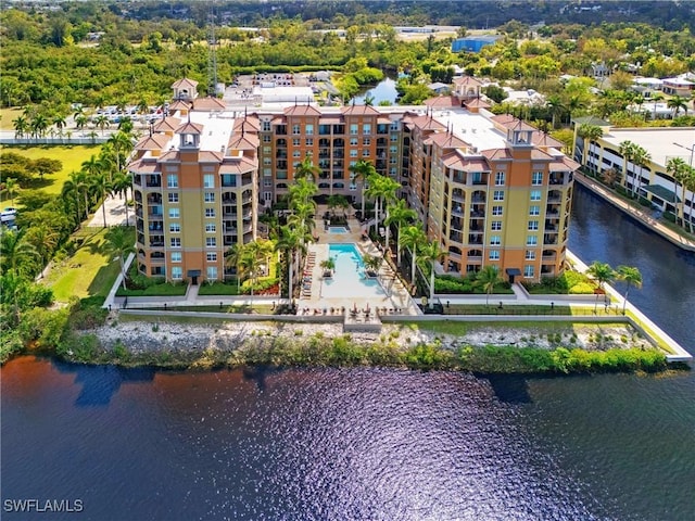 aerial view featuring a water view