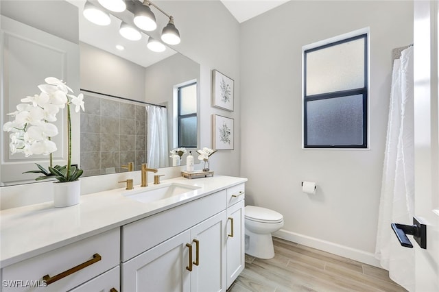 bathroom featuring vanity, wood-type flooring, and toilet