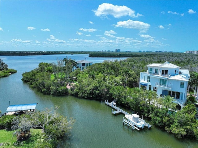 bird's eye view featuring a water view