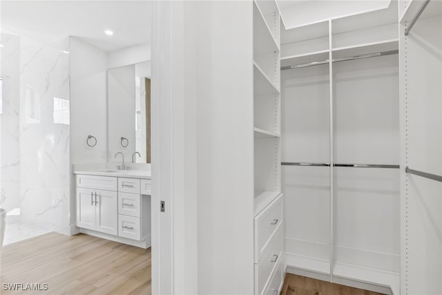 spacious closet featuring a sink and light wood-style floors