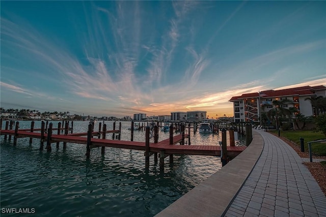 view of dock featuring a water view