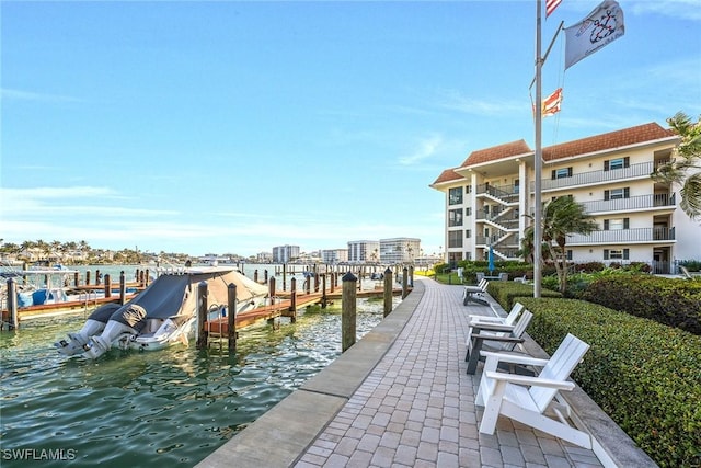 dock area featuring a water view