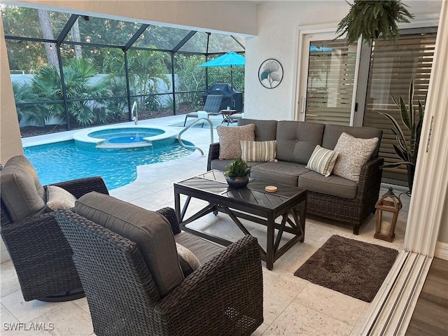 5548 Foxhunt Way, Naples, FL 34104 - view of pool with a patio area, glass enclosure, outdoor lounge area, and a pool with connected hot tub