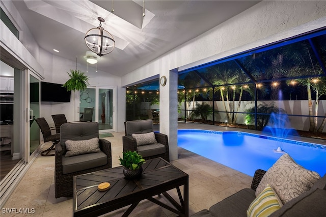 5548 Foxhunt Way, Naples, FL 34104 - pool at twilight featuring a patio and a lanai
