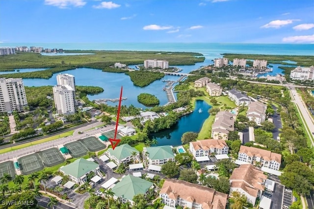 aerial view with a water view