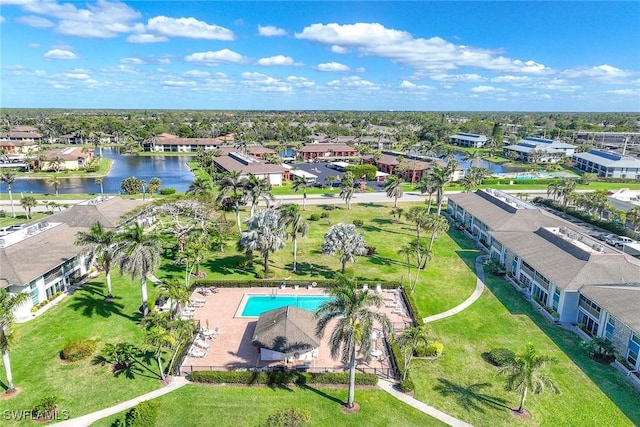 aerial view with a water view