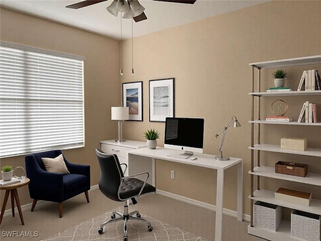 13772 Cleto Dr, Estero, FL 33928 - home office featuring carpet, ceiling fan, and baseboards