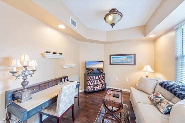 living room with dark wood-type flooring