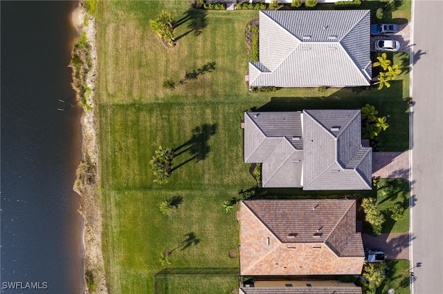 aerial view with a water view