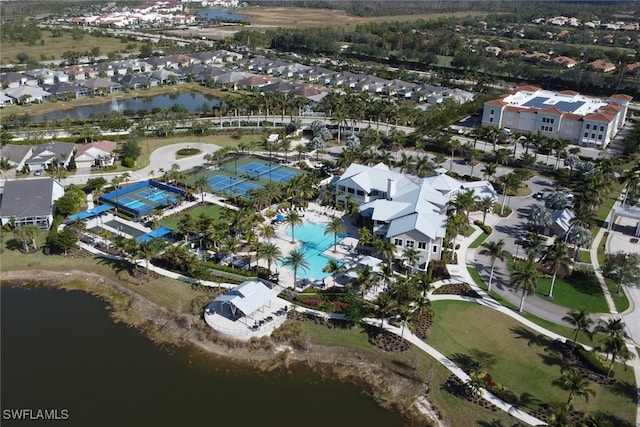 aerial view with a water view