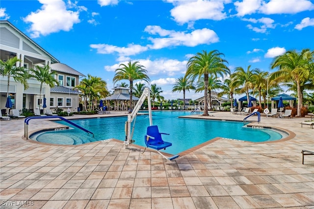 view of pool with a patio and a gazebo