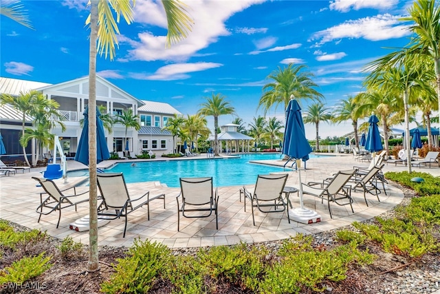 view of pool featuring a patio