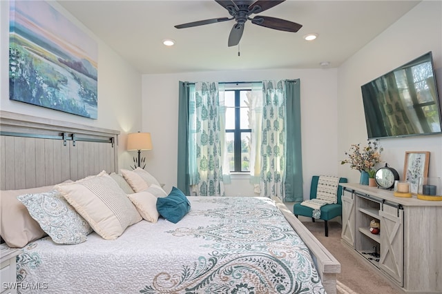 bedroom with carpet floors and ceiling fan