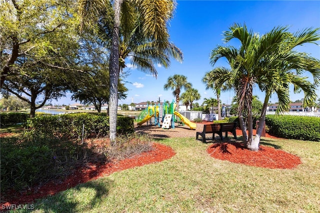 view of yard featuring playground community