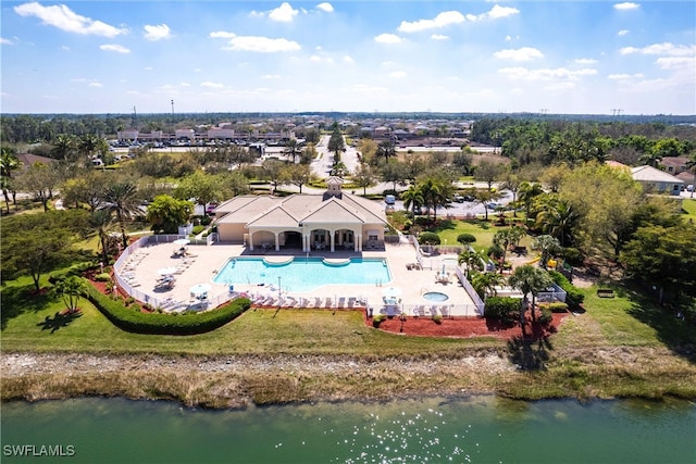 aerial view with a water view