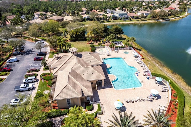 aerial view with a water view