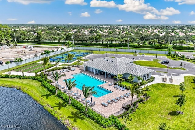 aerial view with a water view