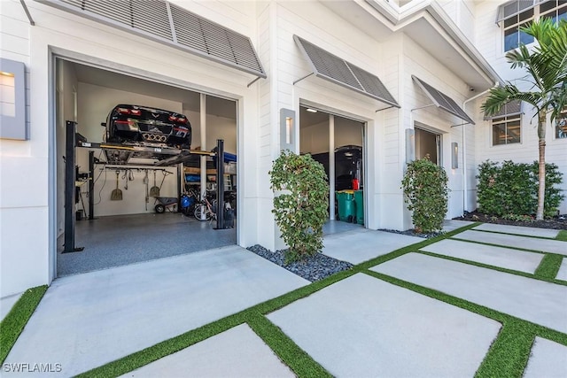 property entrance with a garage