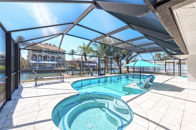 418 Germain Ave, Naples, FL 34108 - view of swimming pool featuring a patio area, a pool with connected hot tub, and a lanai