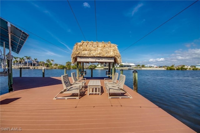 view of dock with a water view