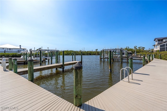 dock area with a water view