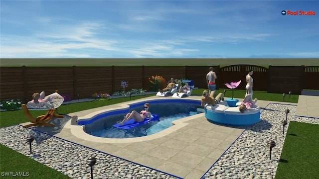 view of pool featuring a patio, a fenced in pool, and a fenced backyard