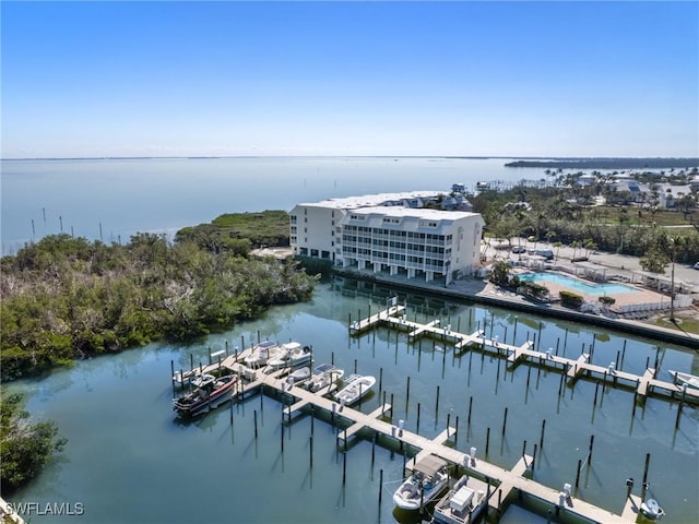 bird's eye view featuring a water view