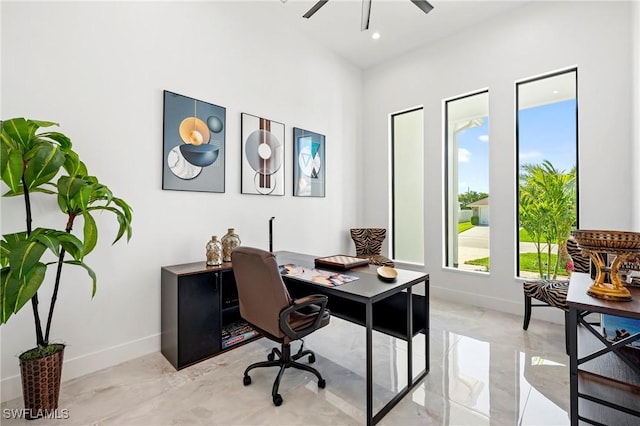 413 SW 46th Ter, Cape Coral, FL 33914 - office with recessed lighting, baseboards, and ceiling fan