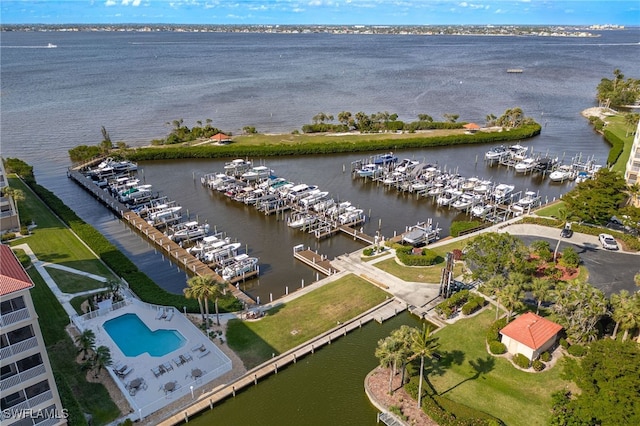 aerial view with a water view