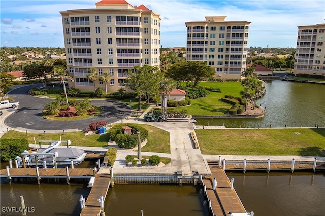 exterior space with a water view