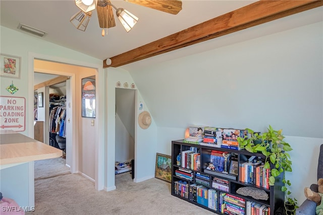 373 Hile Ln, Punta Gorda, FL 33982 - playroom with vaulted ceiling, carpet flooring, ceiling fan, and baseboards