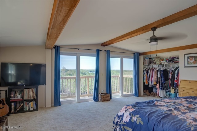 373 Hile Ln, Punta Gorda, FL 33982 - bedroom featuring access to outside, carpet floors, and ceiling fan