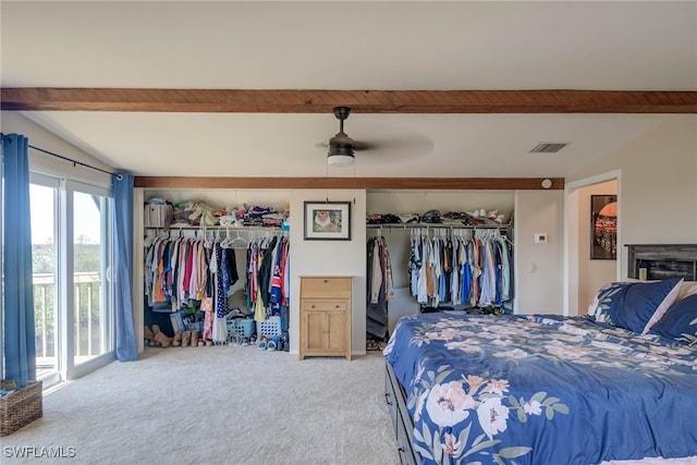 373 Hile Ln, Punta Gorda, FL 33982 - bedroom featuring carpet floors, access to outside, multiple closets, and ceiling fan