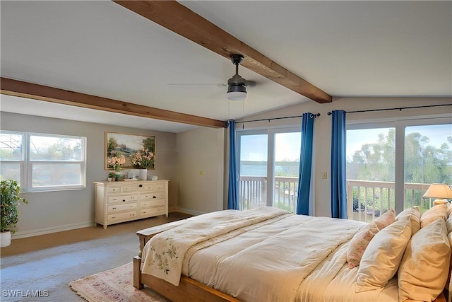 373 Hile Ln, Punta Gorda, FL 33982 - bedroom featuring access to exterior, baseboards, carpet, and a ceiling fan