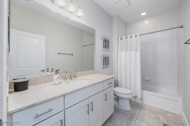 full bathroom featuring toilet, shower / tub combo, and vanity