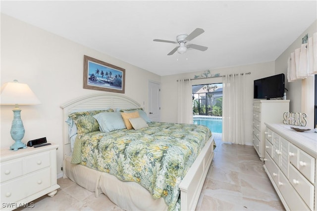 bedroom featuring ceiling fan and access to outside