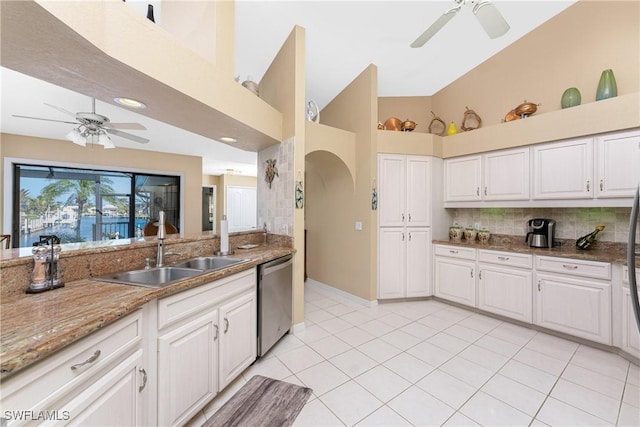 kitchen featuring sink, dishwasher, and white cabinets