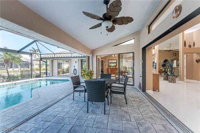 exterior space with a patio, a lanai, and ceiling fan