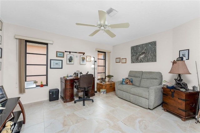 home office featuring ceiling fan