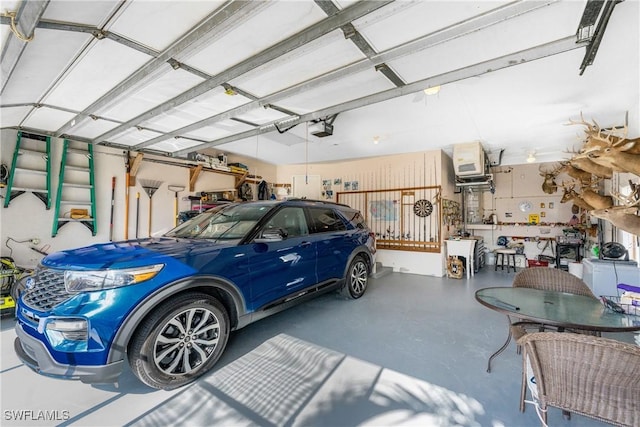 garage with a garage door opener