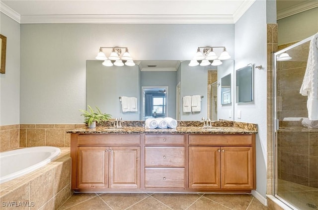 full bathroom featuring a stall shower and ornamental molding