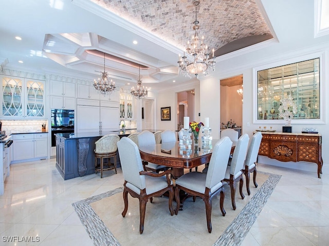 233 Mermaids Bight, Naples, FL 34103 - dining room with recessed lighting, an inviting chandelier, and crown molding