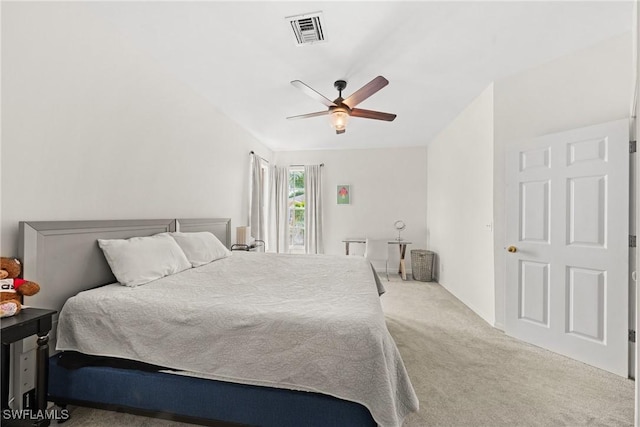 23039 Lone Oak Dr, Estero, FL 33928 - bedroom with a ceiling fan, visible vents, and light colored carpet
