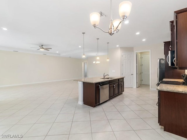 2911 SW 25th Pl, Cape Coral, FL 33914 - kitchen featuring stainless steel appliances, a sink, a ceiling fan, baseboards, and recessed lighting