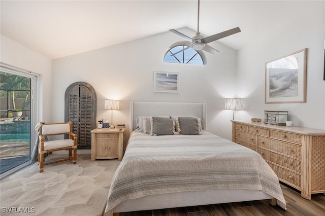 5858 Westbourgh Ct, Naples, FL 34112 - bedroom with lofted ceiling, multiple windows, a ceiling fan, and access to exterior