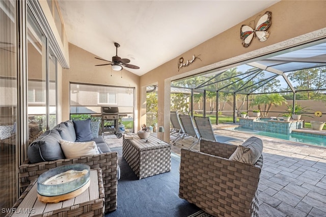 5858 Westbourgh Ct, Naples, FL 34112 - view of patio / terrace featuring glass enclosure, outdoor lounge area, and a pool with connected hot tub