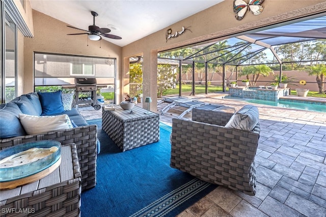5858 Westbourgh Ct, Naples, FL 34112 - view of patio / terrace with a pool with connected hot tub, a lanai, and an outdoor living space